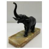 Vintage Metal Elephant On An Onyx Base 7 1/2" Tall