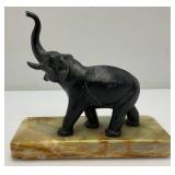 Vintage Metal Elephant On An Onyx Base 7 1/2" Tall