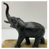 Vintage Metal Elephant On An Onyx Base 7 1/2" Tall