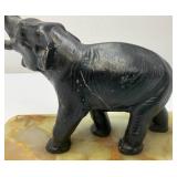 Vintage Metal Elephant On An Onyx Base 7 1/2" Tall
