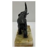 Vintage Metal Elephant On An Onyx Base 7 1/2" Tall