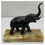 Vintage Metal Elephant On An Onyx Base 7 1/2" Tall