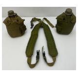 Two Vintage Plastic Canteen With Pouch And Harness