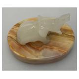 Small Miniature Stone Carved Elephant On Onyx Base 3" x 3 1/2"