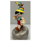 Collectible DISNEY Pinocchio & Jimmy Cricket Ceramic Music Box Figurine 8 1/2" (Works)