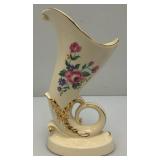 Vintage MCM Royal Copley Ceramic Cornucopia Horn Of Plenty Vase Planter With Gold Trim 8"