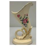Vintage MCM Royal Copley Ceramic Cornucopia Horn Of Plenty Vase Planter With Gold Trim 8"
