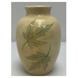 Vintage NEMADJI Forest Impressions Clay Pottery Vase Cream Brown With Green Leafs 7"