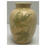 Vintage NEMADJI Forest Impressions Clay Pottery Vase Cream Brown With Green Leafs 7"