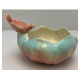 Vintage MCM Royal Copley Pink/Blue  Bowl/Vase With Pink Bird 4" x 5 1/2" x 6"