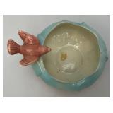 Vintage MCM Royal Copley Pink/Blue  Bowl/Vase With Pink Bird 4" x 5 1/2" x 6"