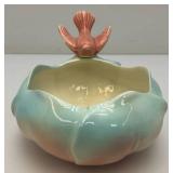 Vintage MCM Royal Copley Pink/Blue  Bowl/Vase With Pink Bird 4" x 5 1/2" x 6"