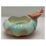 Vintage MCM Royal Copley Pink/Blue  Bowl/Vase With Pink Bird 4" x 5 1/2" x 6"