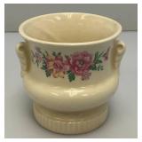 Vintage MCM Royal Copley Pedestal Planter Vase With Handles Floral Design On Front4" x 4" x 4 3/4"