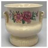 Vintage MCM Royal Copley Pedestal Planter Vase With Handles Floral Design On Front4" x 4" x 4 3/4"
