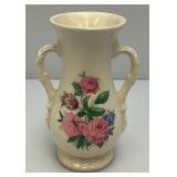 Vintage MCM Royal Copley Pedestal With Handles Vase Ivory Colored With Pink Flowers 3 3/4" x 5 1/2" x 8"
