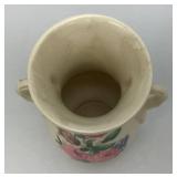 Vintage MCM Royal Copley Pedestal With Handles Vase Ivory Colored With Pink Flowers 3 3/4" x 5 1/2" x 8"
