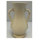 Vintage MCM Royal Copley Pedestal With Handles Vase Ivory Colored With Pink Flowers 3 3/4" x 5 1/2" x 8"