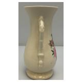 Vintage MCM Royal Copley Pedestal With Handles Vase Ivory Colored With Pink Flowers 3 3/4" x 5 1/2" x 8"