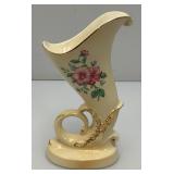 Vintage MCM Royal Copley Ceramic Cornucopia Horn Of Plenty Vase Planter With Gold Trim 8"