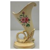 Vintage MCM Royal Copley Ceramic Cornucopia Horn Of Plenty Vase Planter With Gold Trim 8"