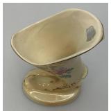 Vintage MCM Royal Copley Ceramic Cornucopia Horn Of Plenty Vase Planter With Gold Trim 8"
