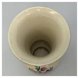 Vintage MCM Royal Copley Pink Floral Vase With Gold Trim And Double Handled Cottage Core Victorian 8 1/4" Tall