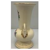 Vintage MCM Royal Copley Pink Floral Vase With Gold Trim And Double Handled Cottage Core Victorian 8 1/4" Tall
