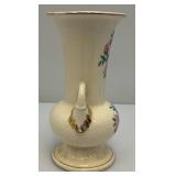 Vintage MCM Royal Copley Pink Floral Vase With Gold Trim And Double Handled Cottage Core Victorian 8 1/4" Tall