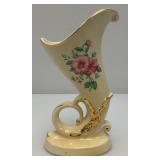 Vintage MCM Royal Copley Ceramic Cornucopia Horn Of Plenty Vase Planter With Gold Trim 8"