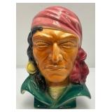 Vintage MCM Royal Copley Pirate/Gypsy Wall Pocket Head Vase With Foil Label 8"