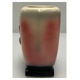 Vintage MCM Royal Copley Pink, Grey & Black Art pottery Vase With Raised Goldfish Design 3" x 4.5" x 5.5"