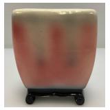 Vintage MCM Royal Copley Pink, Grey & Black Art pottery Vase With Raised Goldfish Design 3" x 4.5" x 5.5"