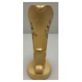Vintage MCM Royal Copley Ceramic Peachy Colored Cornucopia Horn Of Plenty Vase Planter With Gold Trim 6 1/4"