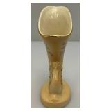 Vintage MCM Royal Copley Ceramic Peachy Colored Cornucopia Horn Of Plenty Vase Planter With Gold Trim 6 1/4"