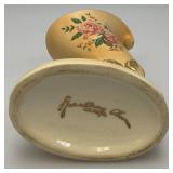 Vintage MCM Royal Copley Ceramic Peachy Colored Cornucopia Horn Of Plenty Vase Planter With Gold Trim 6 1/4"