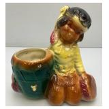 Vintage MCM Royal Copley Ceramic Little Indian W/Drums Figural Planter 3" x 6 1/4" x 6 1/2"