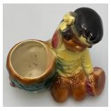 Vintage MCM Royal Copley Ceramic Little Indian W/Drums Figural Planter 3" x 6 1/4" x 6 1/2"