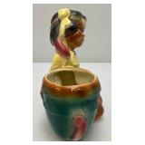 Vintage MCM Royal Copley Ceramic Little Indian W/Drums Figural Planter 3" x 6 1/4" x 6 1/2"