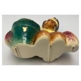 Vintage MCM Royal Copley Ceramic Little Indian W/Drums Figural Planter 3" x 6 1/4" x 6 1/2"