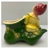 Vintage MCM Royal Copley Sitting Yellow/Red Christmas Elf Pixie Figure Green Shoe Planter 2 1/2" x 7" x 7 1/2"