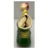 Vintage MCM Royal Copley Sitting Yellow/Red Christmas Elf Pixie Figure Green Shoe Planter 2 1/2" x 7" x 7 1/2"