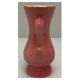 Vintage MCM Royal Copley Pink Ceramic Vase Double Handled With Gold Trim 6 1/4"