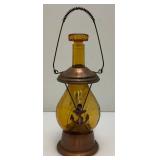 Vintage Amber Glass Anchor Adorned Lantern Musical Decanter Bottle "How Dry I Am" Made In Japan 11.5" Tall (Music Box Needs Work)