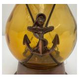 Vintage Amber Glass Anchor Adorned Lantern Musical Decanter Bottle "How Dry I Am" Made In Japan 11.5" Tall (Music Box Needs Work)