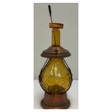 Vintage Amber Glass Anchor Adorned Lantern Musical Decanter Bottle "How Dry I Am" Made In Japan 11.5" Tall (Music Box Needs Work)