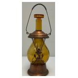 Vintage Amber Glass Anchor Adorned Lantern Musical Decanter Bottle "How Dry I Am" Made In Japan 11.5" Tall (Music Box Needs Work)