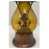 Vintage Amber Glass Anchor Adorned Lantern Musical Decanter Bottle "How Dry I Am" Made In Japan 11.5" Tall (Music Box Needs Work)
