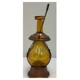 Vintage Amber Glass Anchor Adorned Lantern Musical Decanter Bottle "How Dry I Am" Made In Japan 11.5" Tall (Music Box Needs Work)