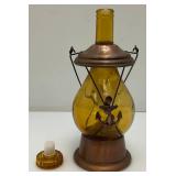 Vintage Amber Glass Anchor Adorned Lantern Musical Decanter Bottle "How Dry I Am" Made In Japan 11.5" Tall (Music Box Needs Work)